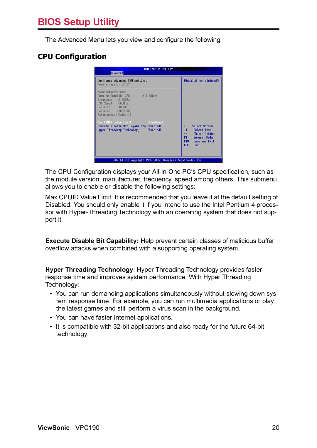 ViewSonic VS13111 manual CPU Configuration 