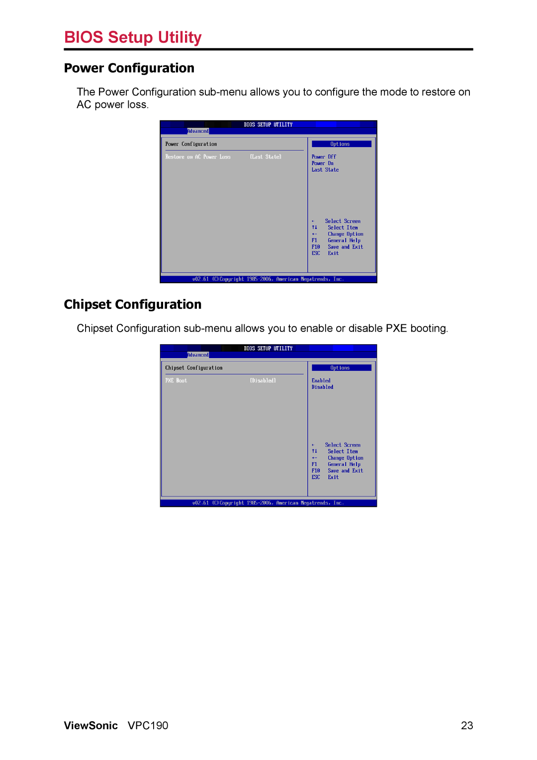 ViewSonic VS13111 manual Power Configuration, Chipset Configuration 