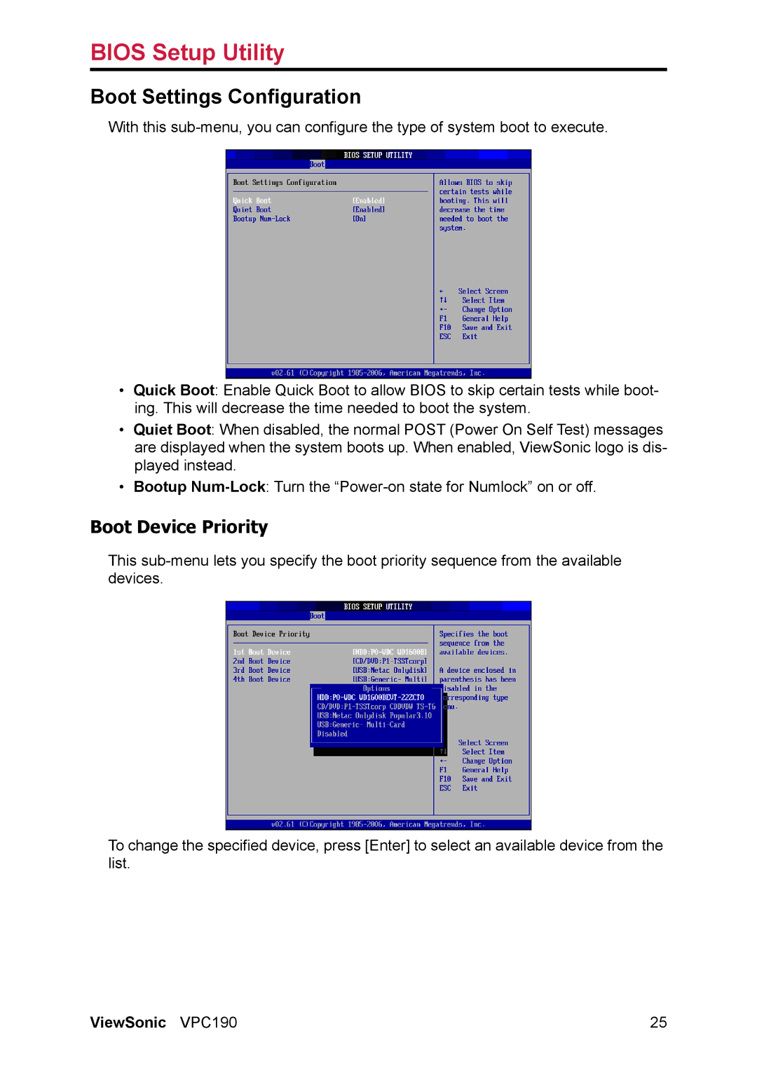 ViewSonic VS13111 manual Boot Settings Configuration, Boot Device Priority 