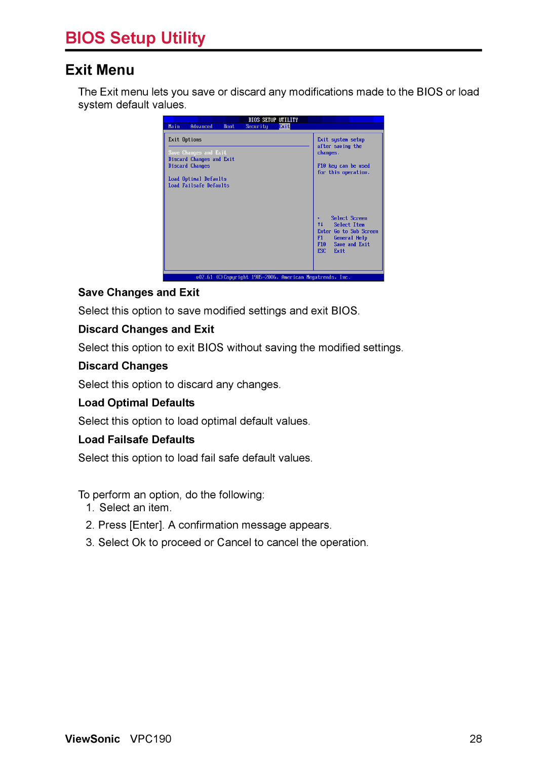 ViewSonic VS13111 manual Exit Menu 