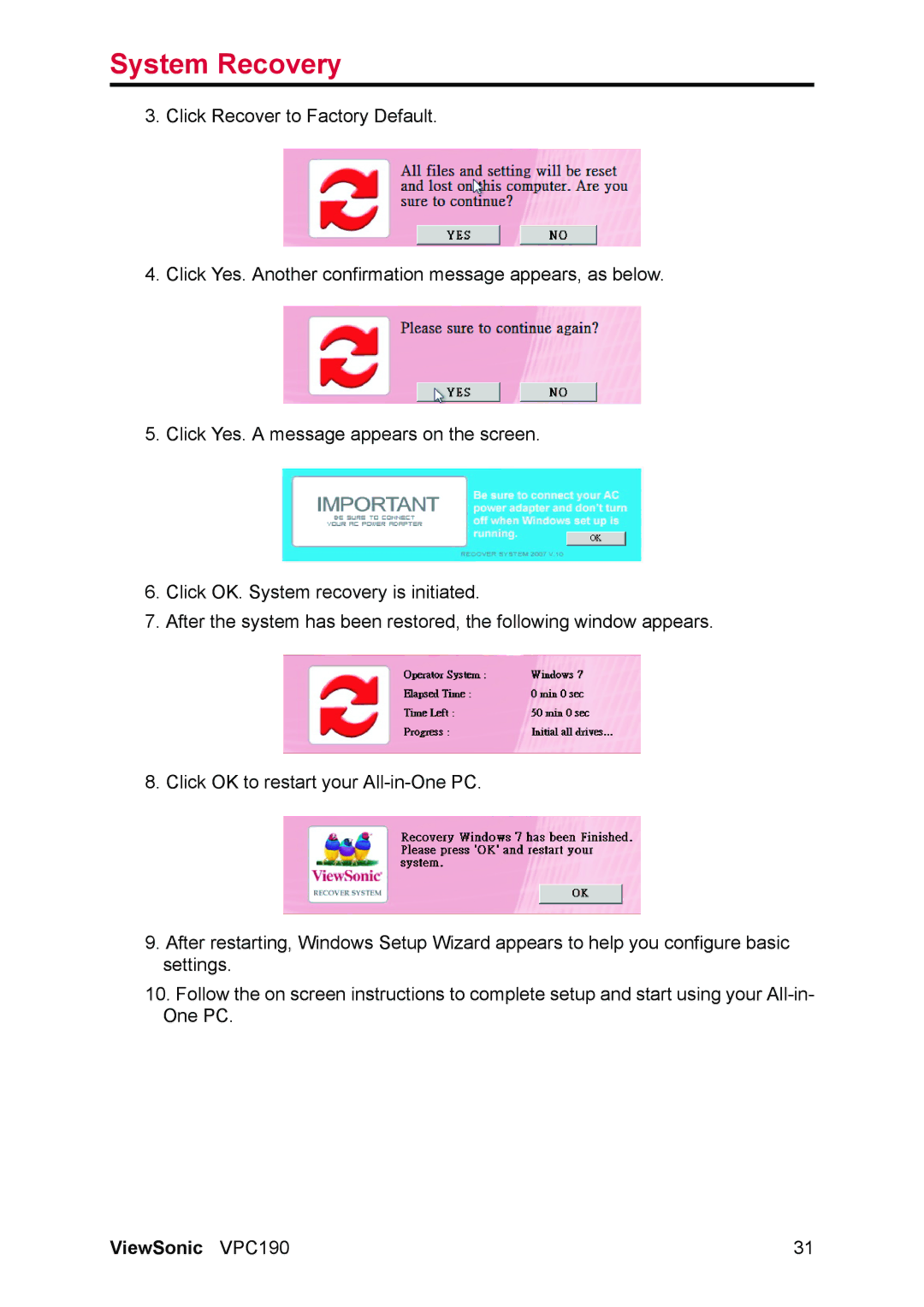 ViewSonic VS13111 manual System Recovery 