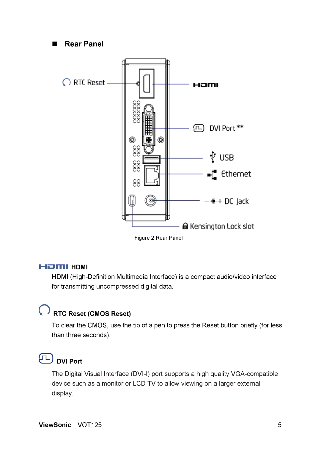 ViewSonic VS13172 manual Hdmi, RTC Reset Cmos Reset, DVI Port 