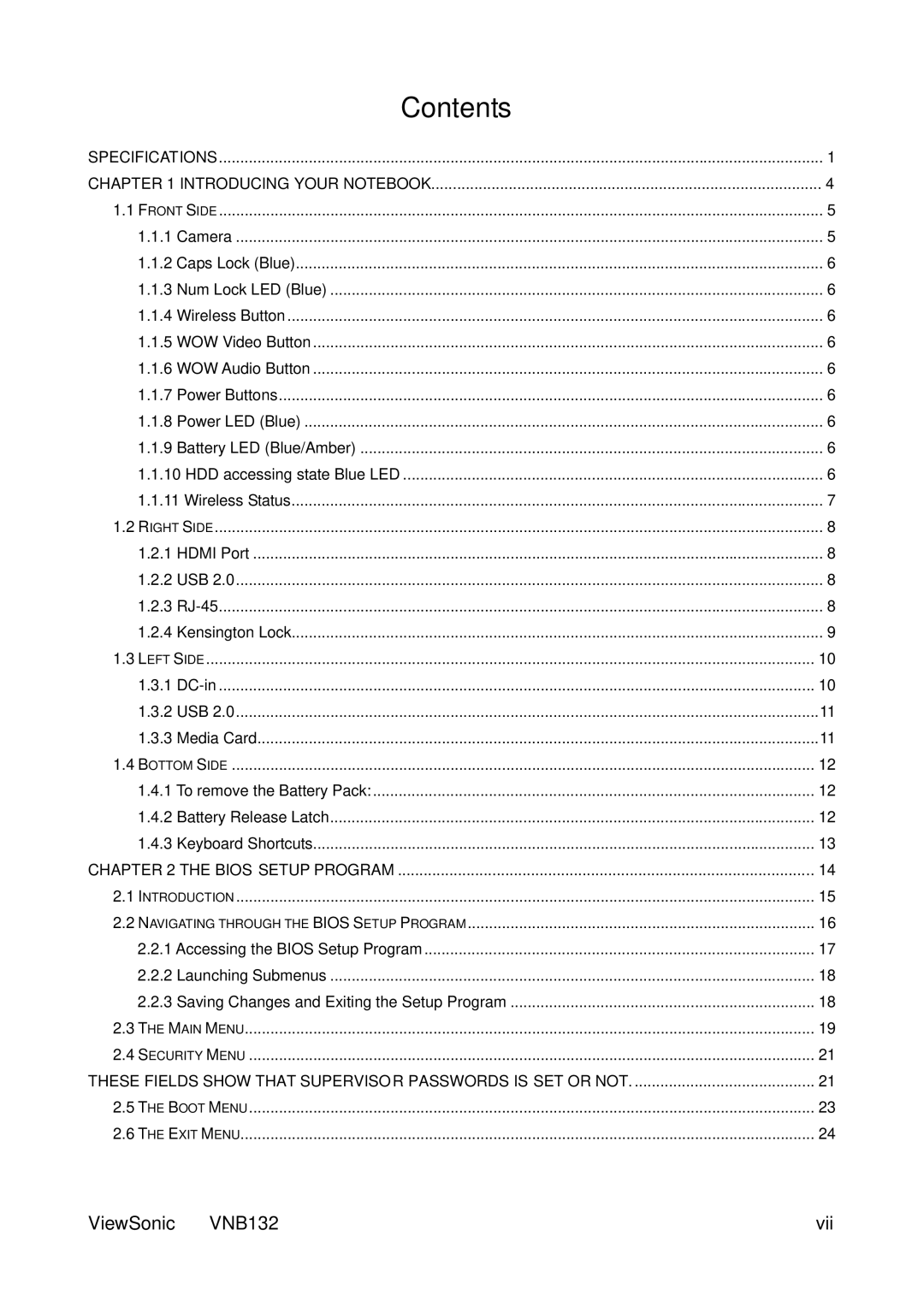 ViewSonic VS13191 manual Contents 