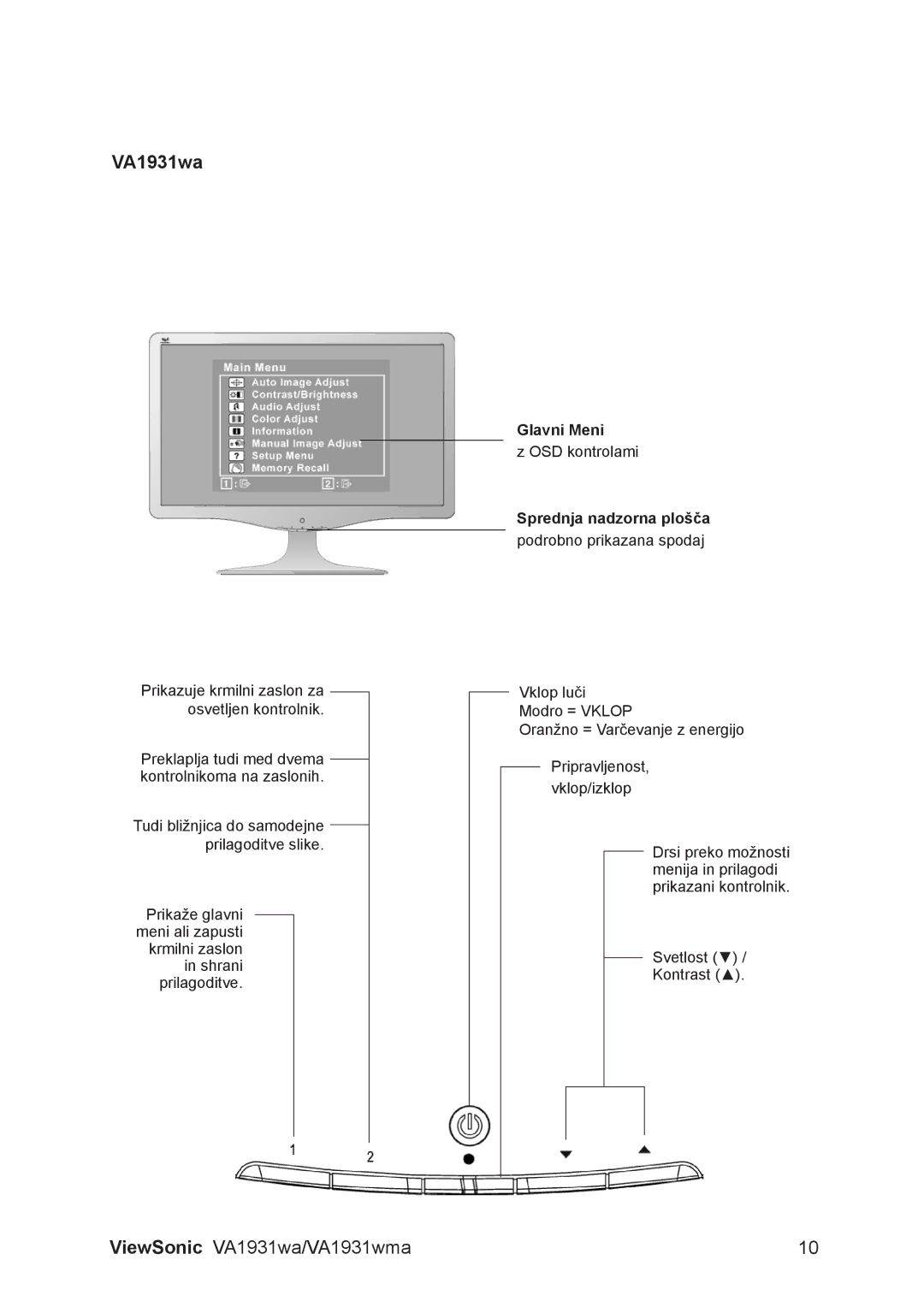 ViewSonic VA1931WMA, VS13208 manual VA1931wa 