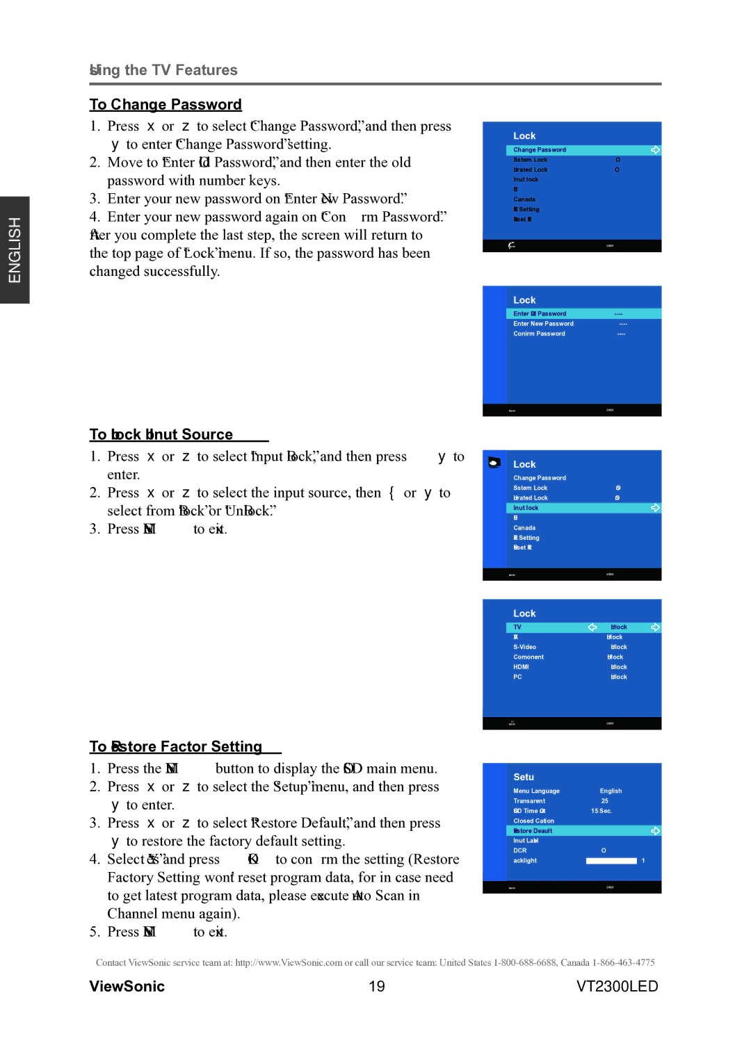 ViewSonic VS13215-1M warranty To block by Input Source, To Restore Factory Setting 