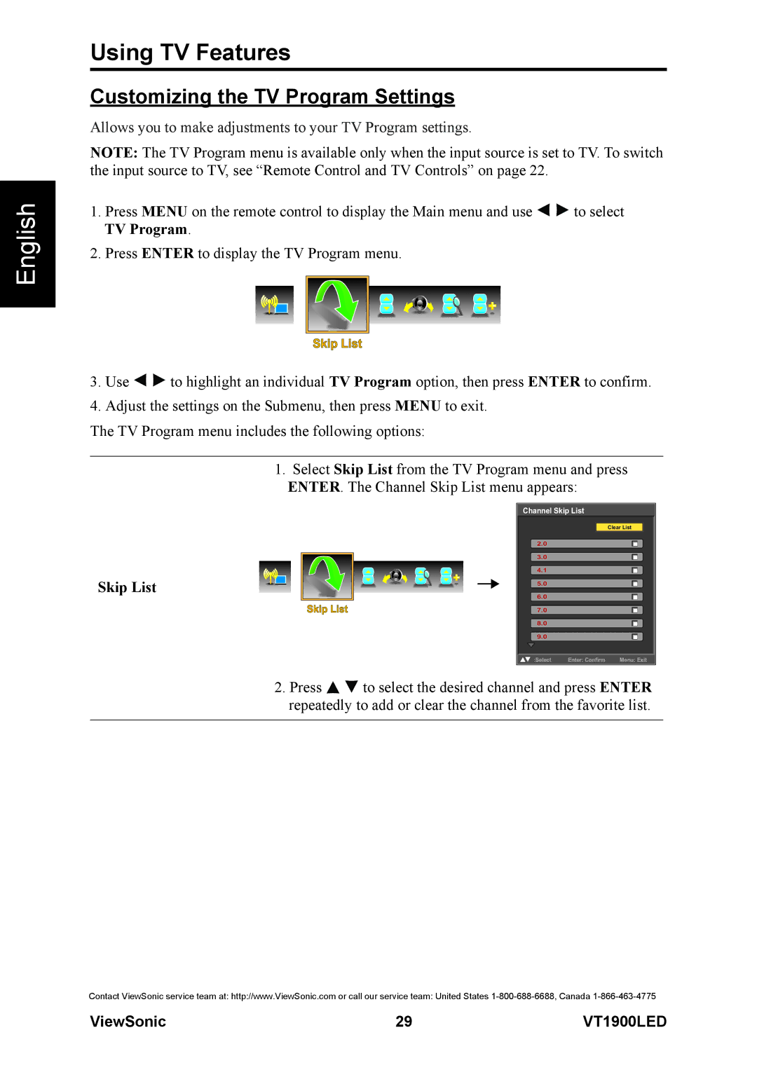 ViewSonic VS13231-1M Customizing the TV Program Settings, Allows you to make adjustments to your TV Program settings 