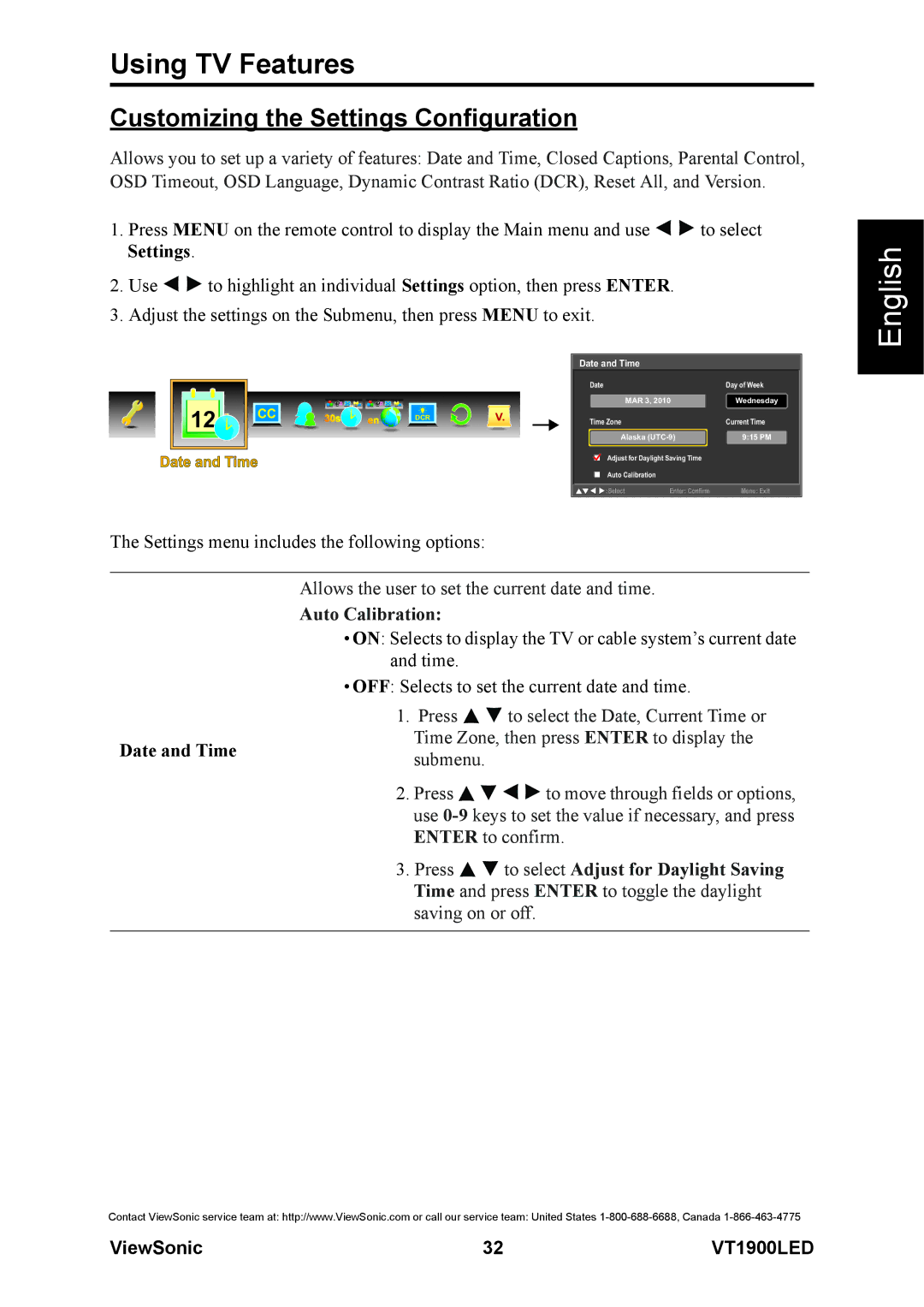 ViewSonic VS13231-1M warranty Customizing the Settings Configuration 