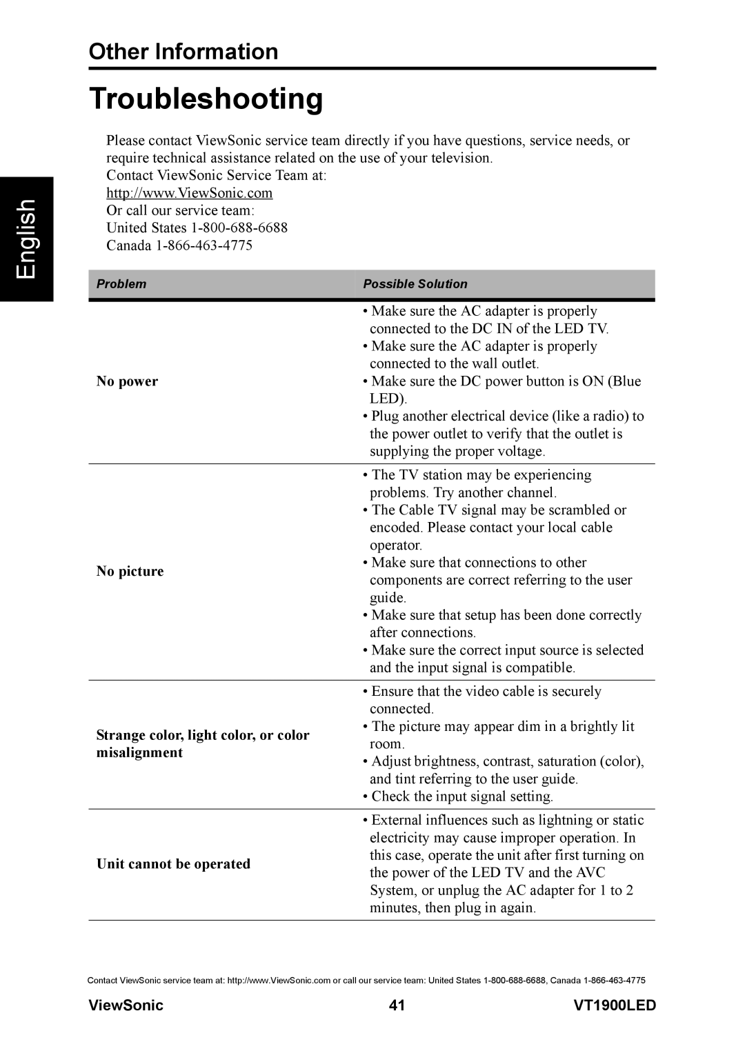 ViewSonic VS13231-1M warranty Other Information 