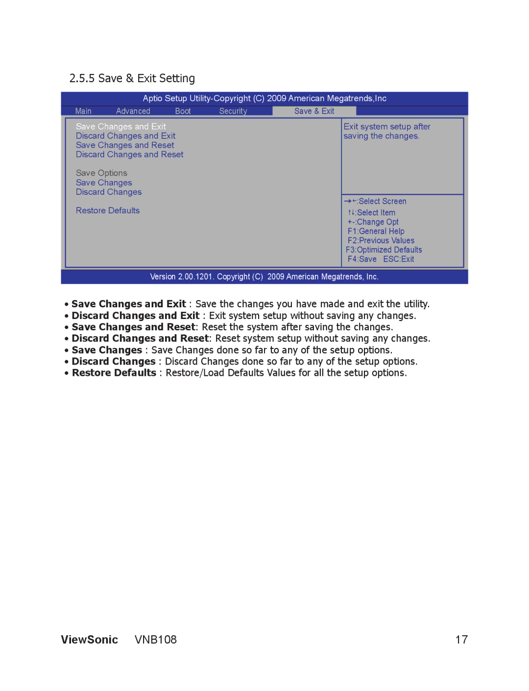 ViewSonic VS13329 manual Save & Exit Setting, Save Changes and Exit 