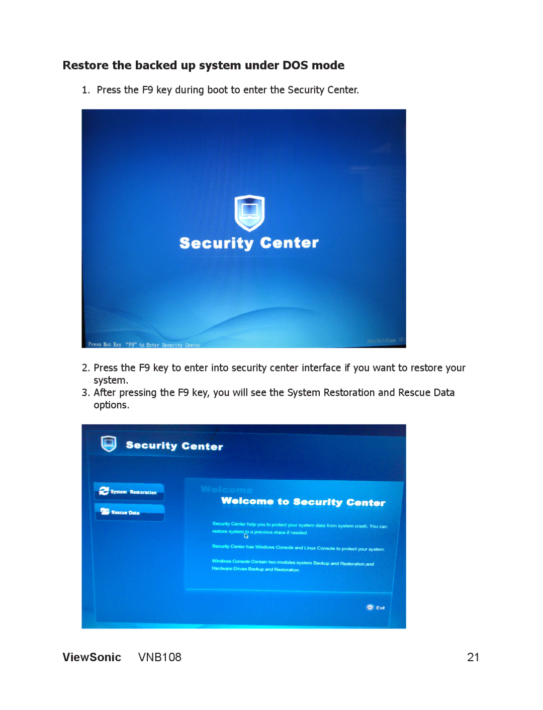 ViewSonic VS13329 manual Restore the backed up system under DOS mode 