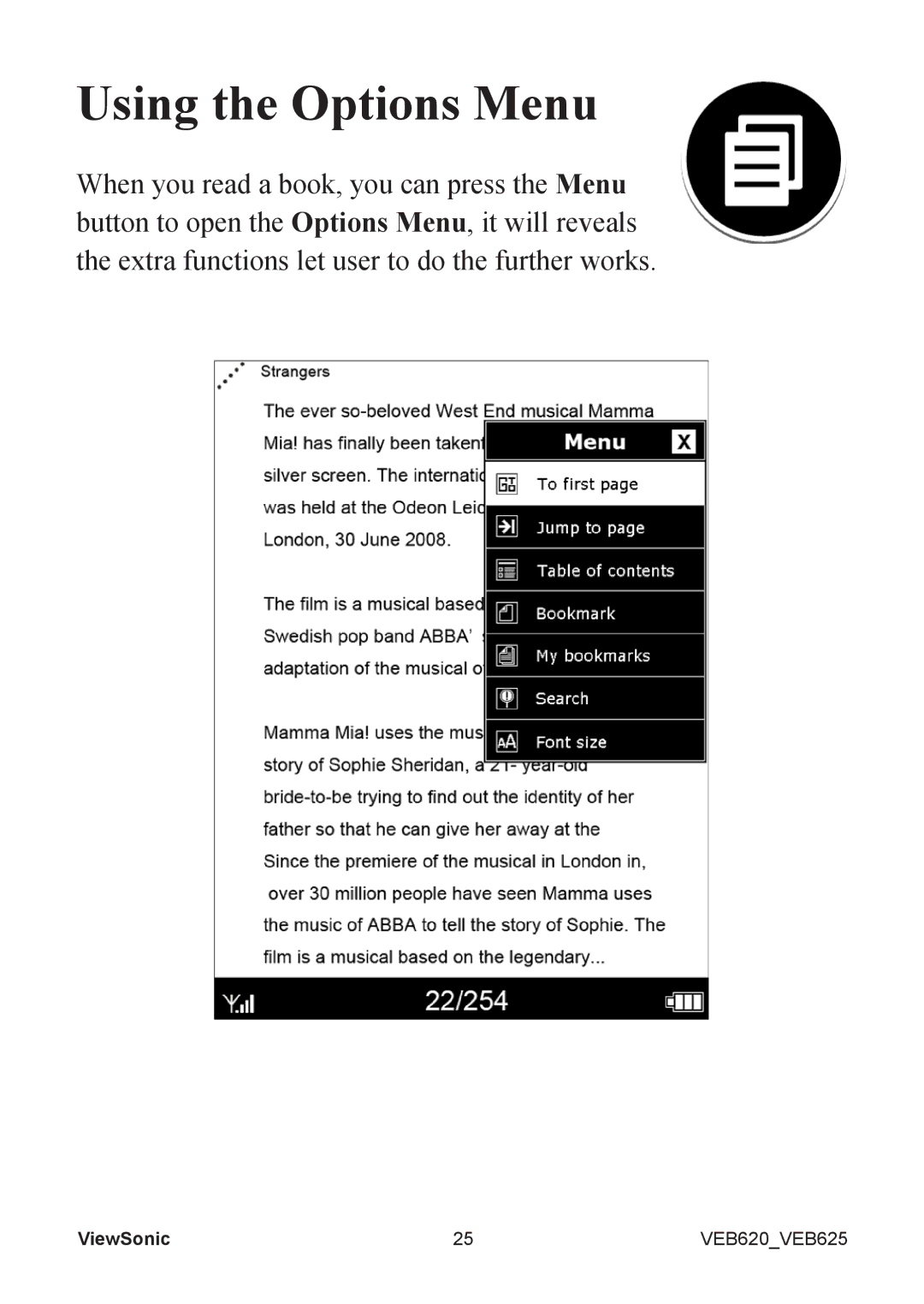 ViewSonic VS13392, VS13394 manual Using the Options Menu 