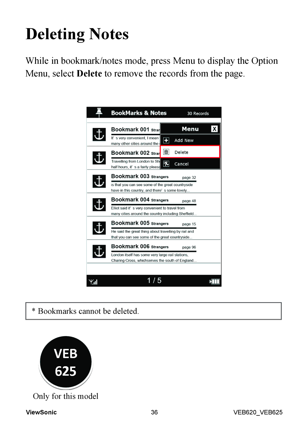 ViewSonic VS13394, VS13392 manual Deleting Notes 