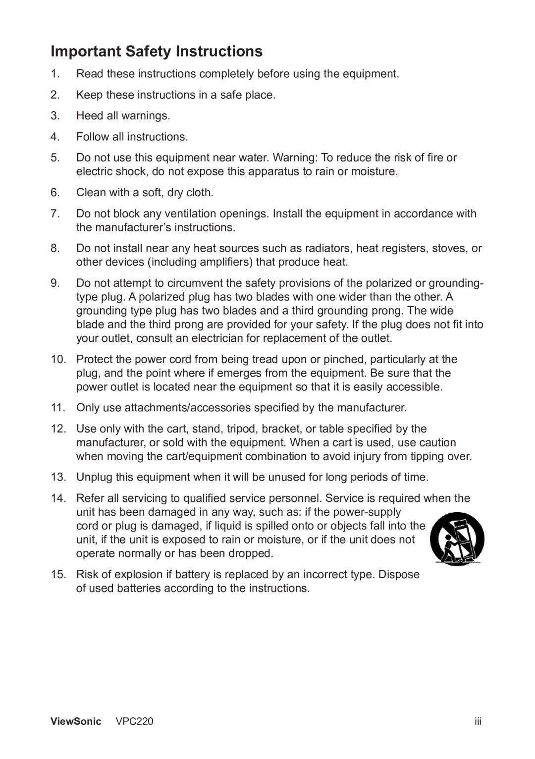 ViewSonic VS13426 manual Important Safety Instructions 