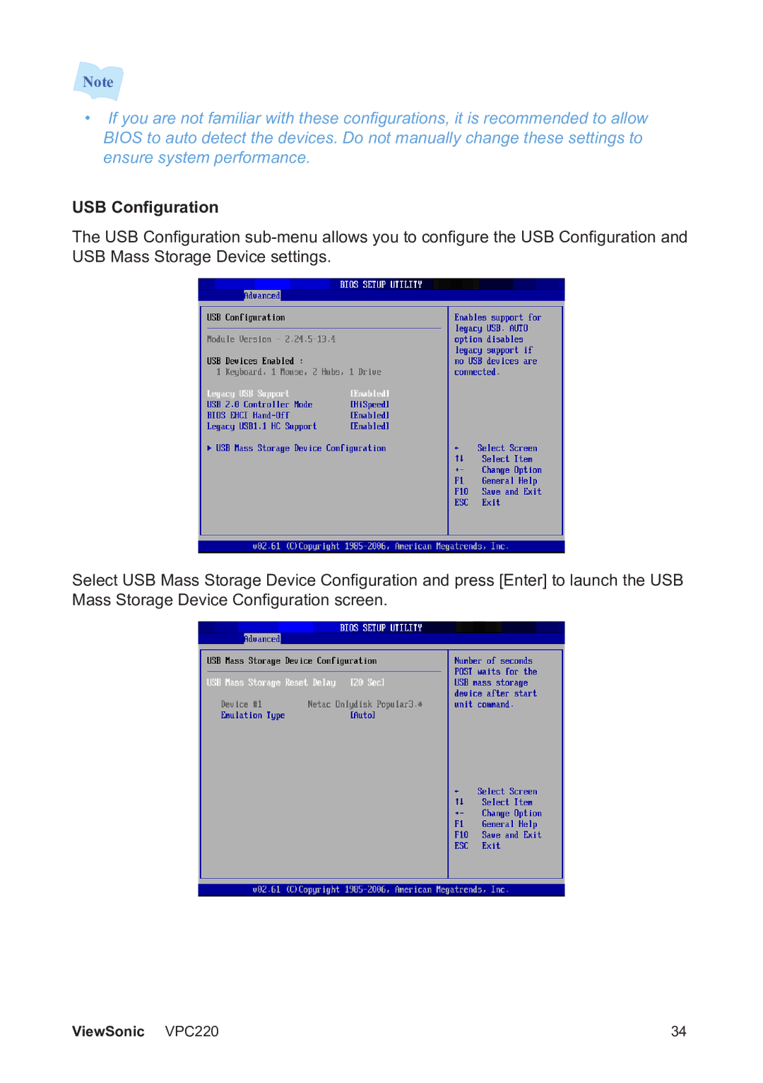 ViewSonic VS13426 manual USB Configuration 