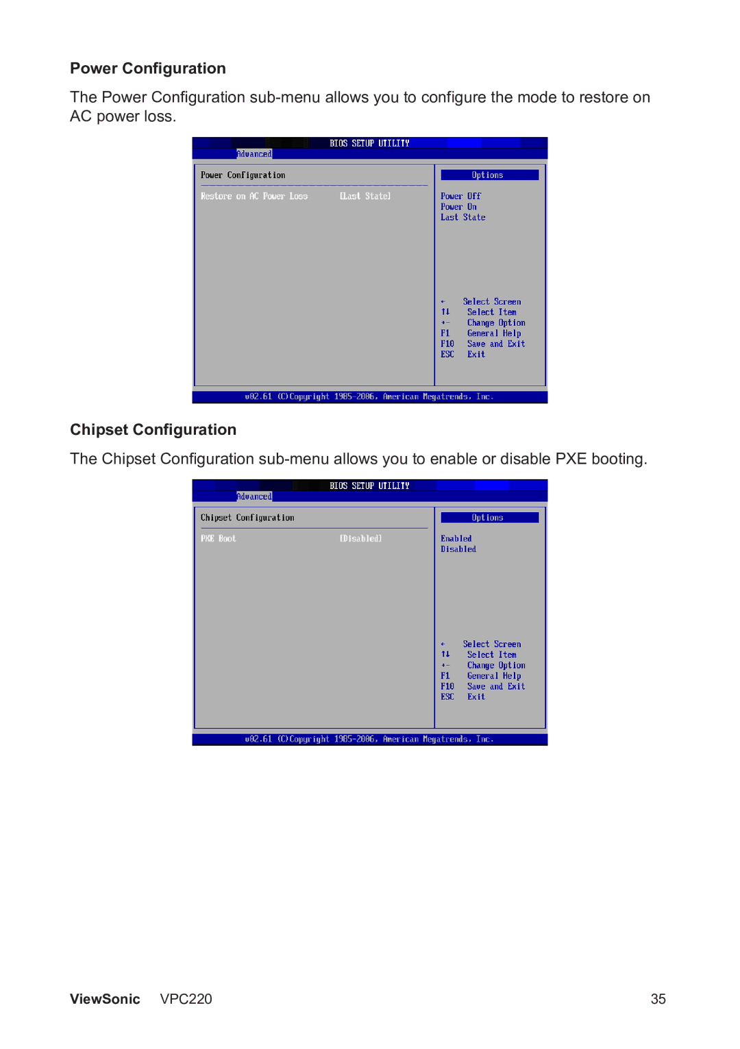 ViewSonic VS13426 manual Power Configuration, Chipset Configuration 