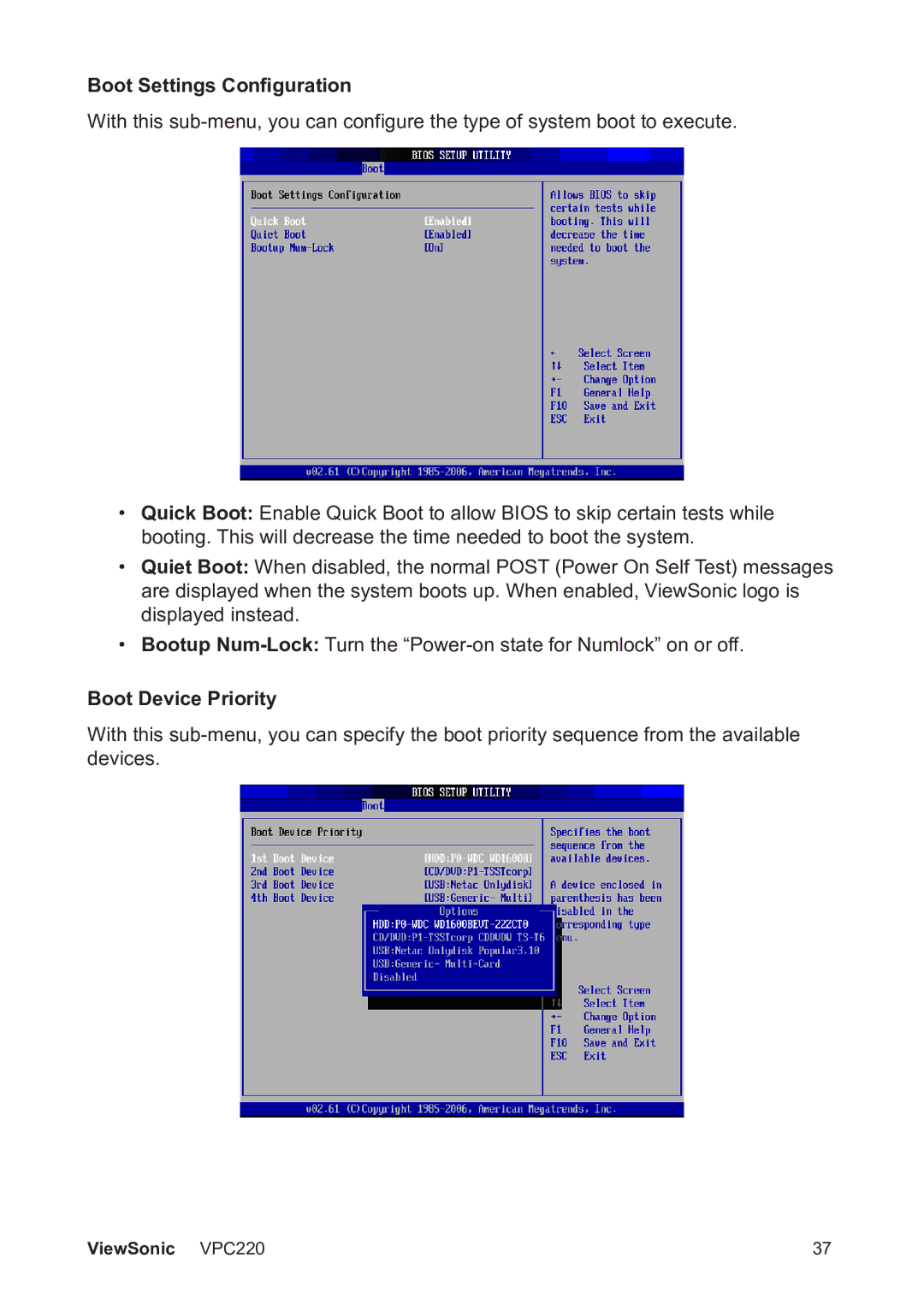 ViewSonic VS13426 manual Boot Settings Configuration, Boot Device Priority 