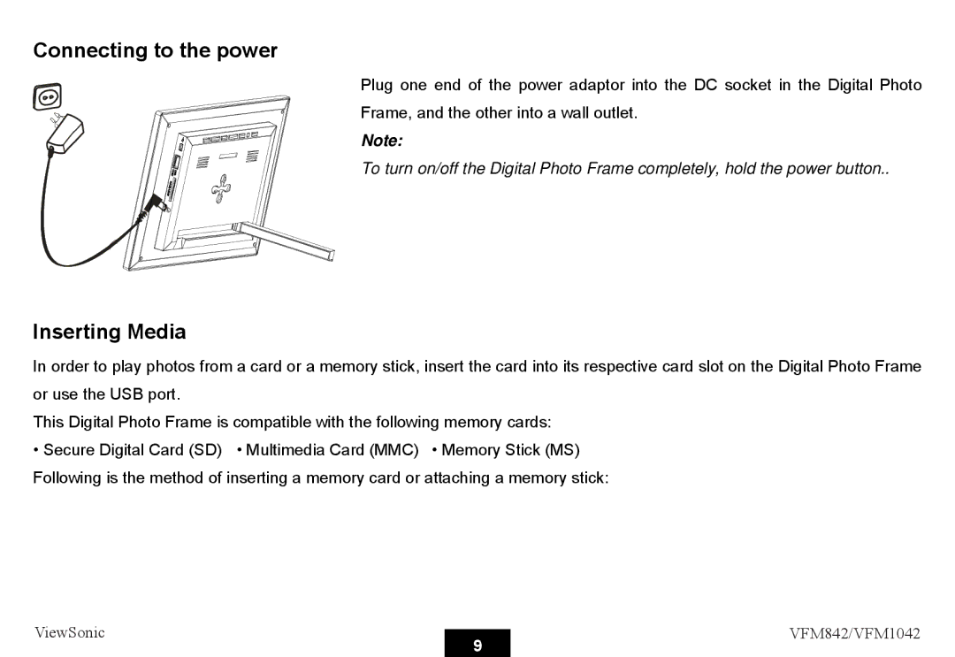 ViewSonic VS13444, VS13442 warranty Connecting to the power, Inserting Media 