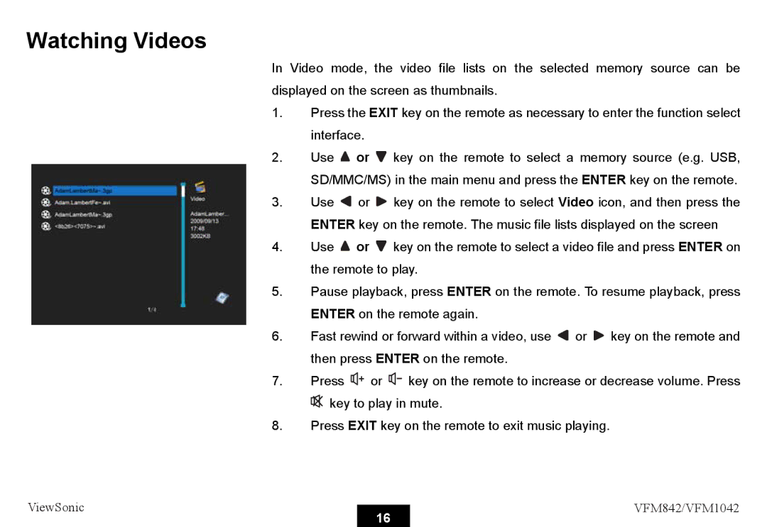 ViewSonic VS13442, VS13444 warranty Watching Videos 