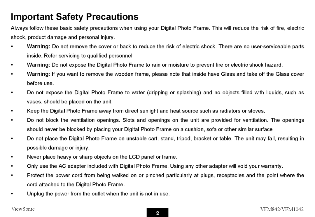 ViewSonic VS13442, VS13444 warranty Important Safety Precautions 