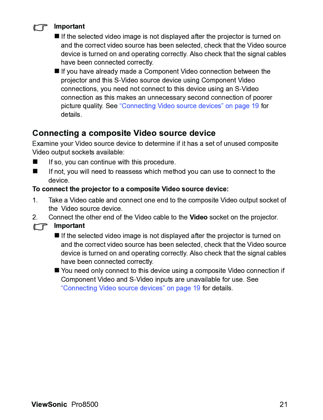 ViewSonic VS13645 Connecting a composite Video source device, To connect the projector to a composite Video source device 