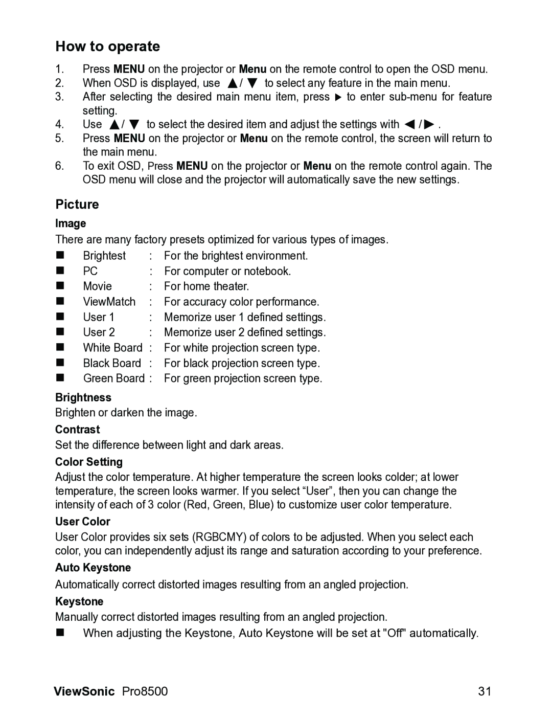 ViewSonic VS13645 warranty How to operate, Picture 