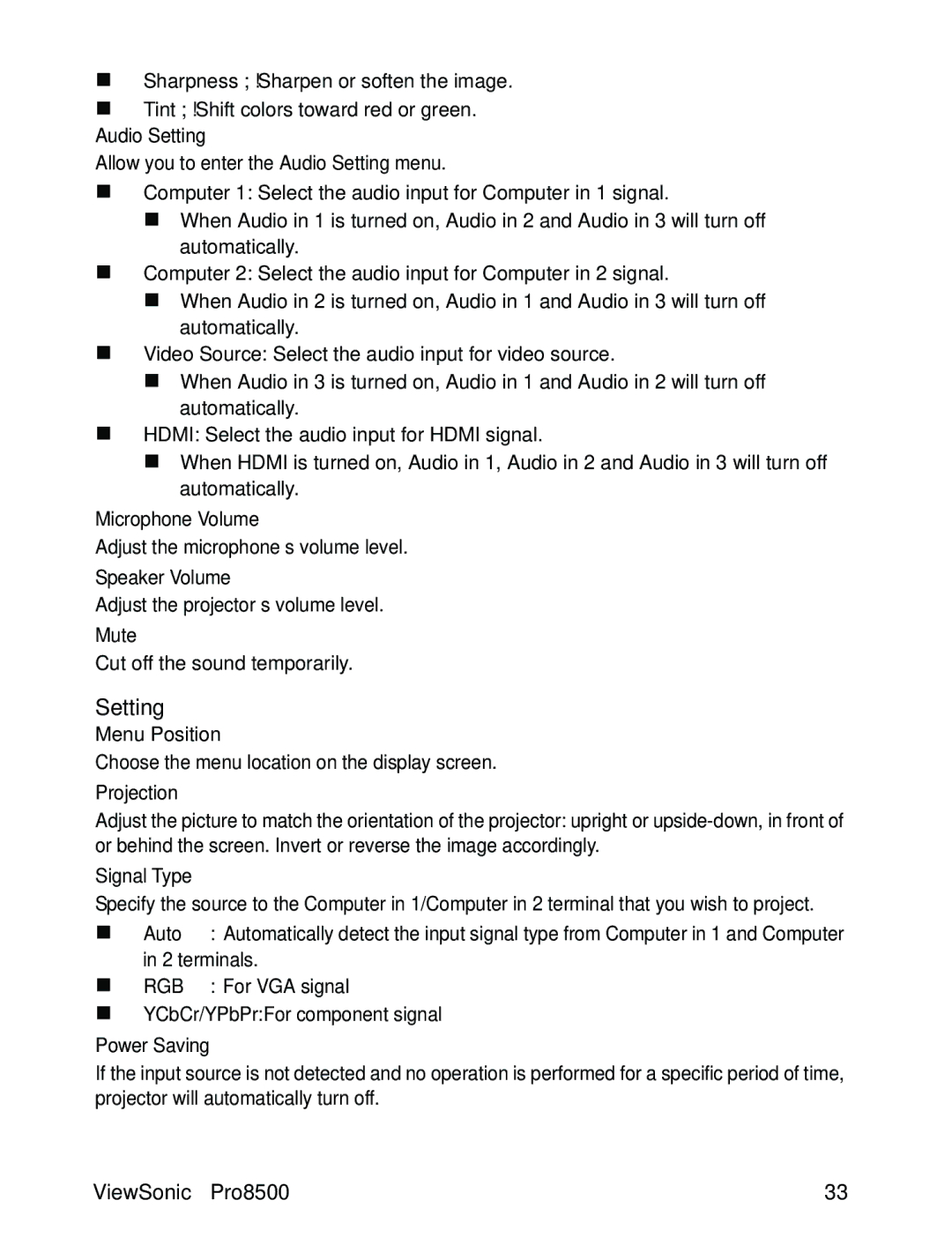 ViewSonic VS13645 warranty Setting 