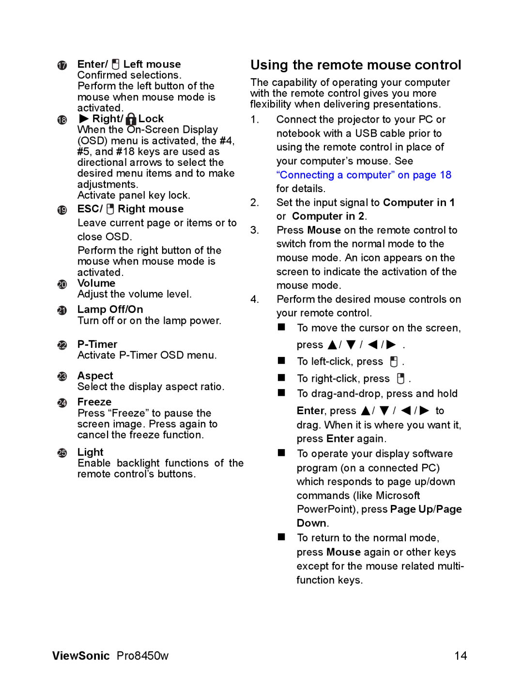 ViewSonic VS13646 warranty Using the remote mouse control 