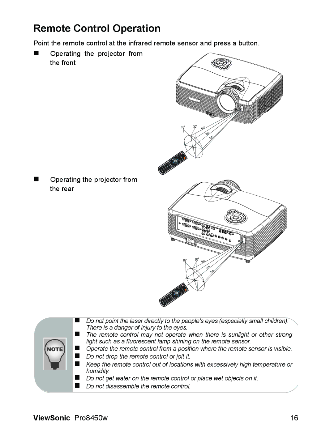 ViewSonic VS13646 warranty Remote Control Operation 