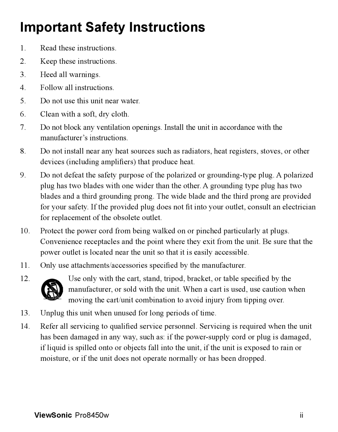 ViewSonic VS13646 warranty Important Safety Instructions 