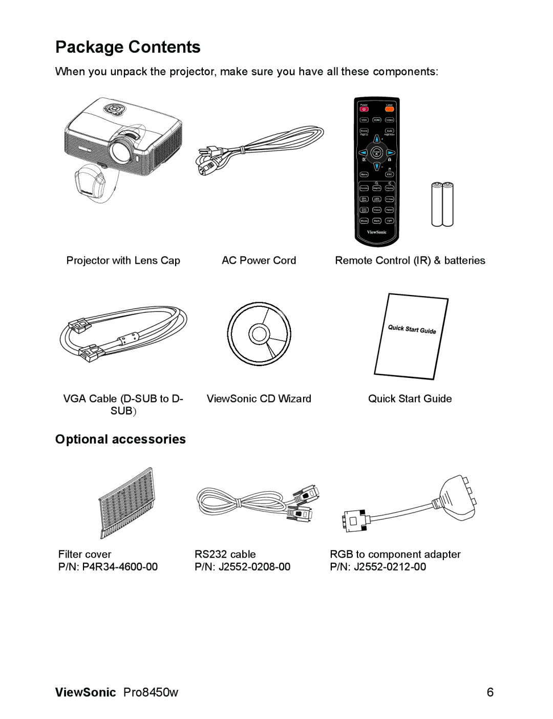 ViewSonic VS13646 warranty Package Contents 