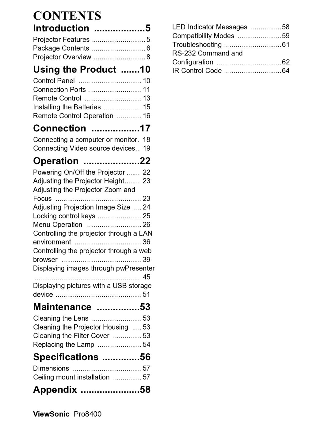 ViewSonic VS13647 warranty Contents 