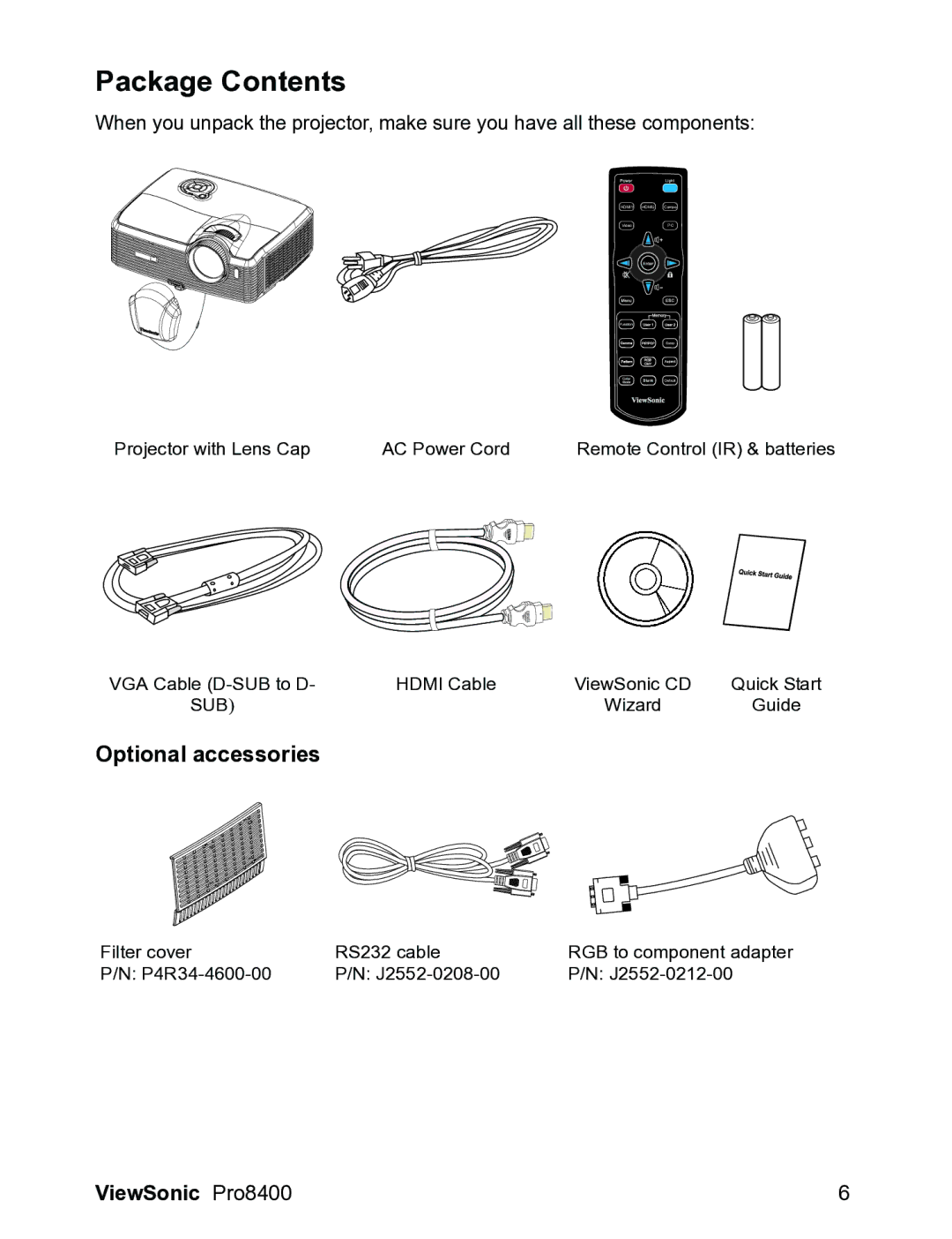 ViewSonic VS13647 warranty Package Contents 