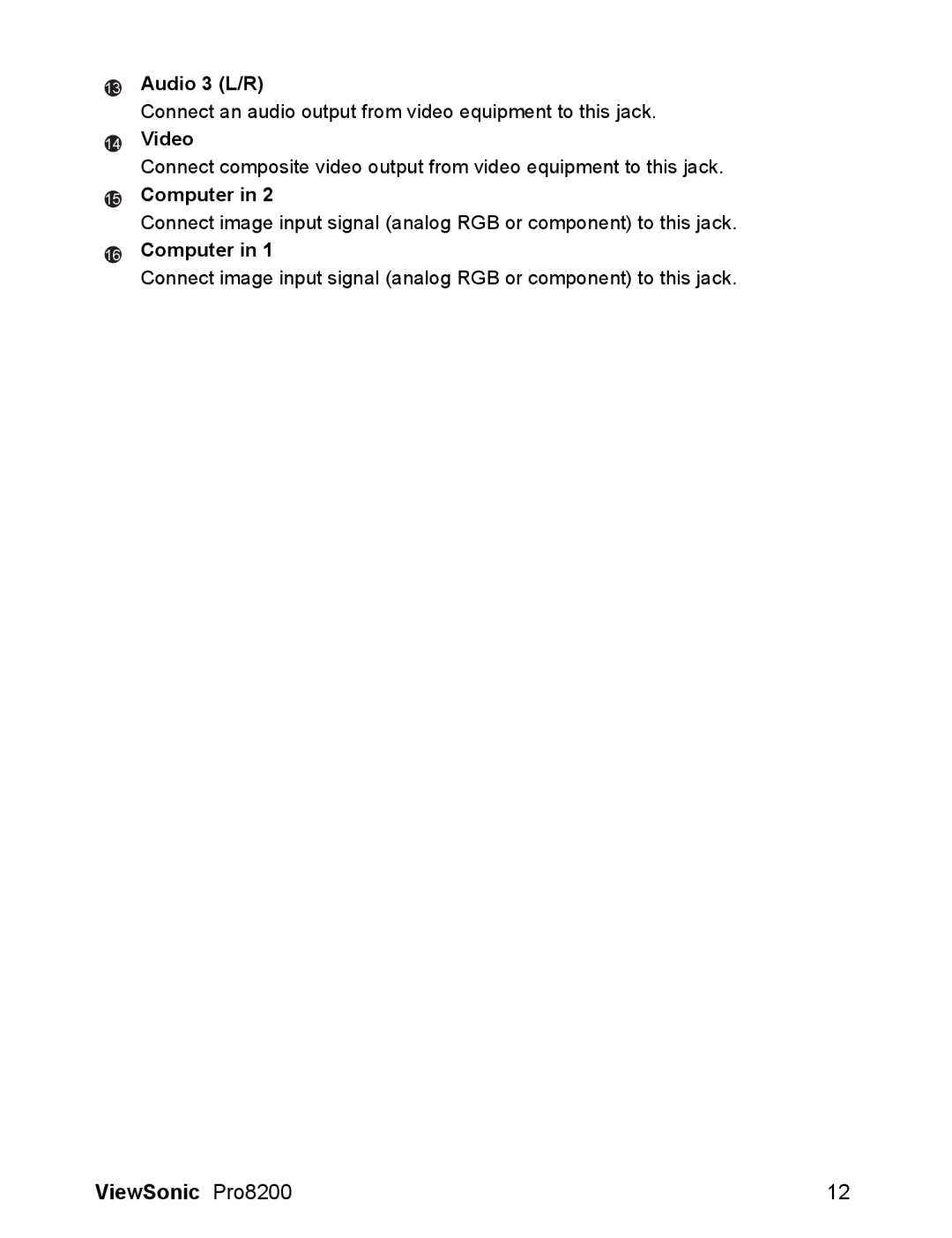 ViewSonic VS13648 warranty Audio 3 L/R, Computer 