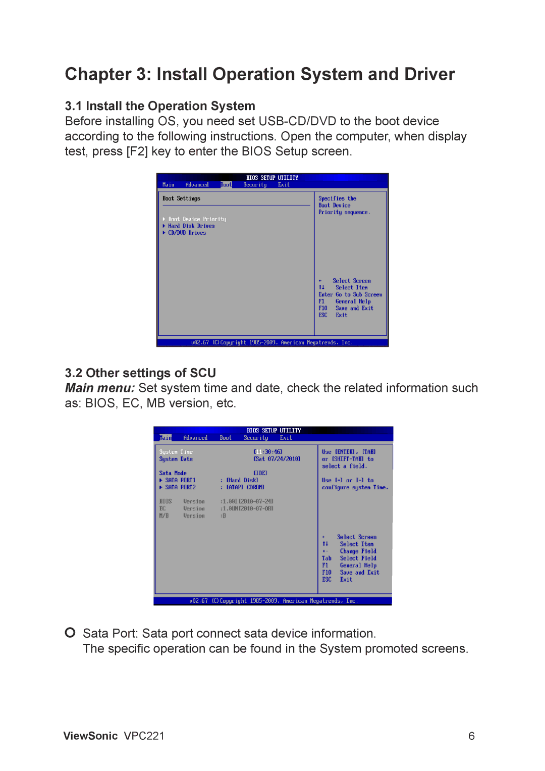 ViewSonic VS13730 manual Install the Operation System, Other settings of SCU 