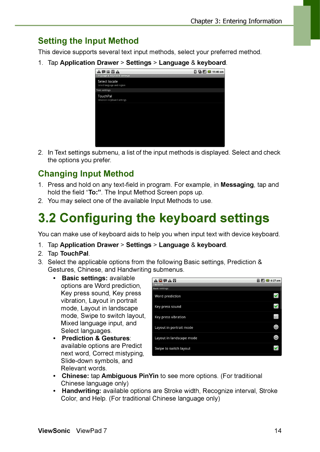 ViewSonic VS13761 manual Configuring the keyboard settings, Setting the Input Method, Changing Input Method 