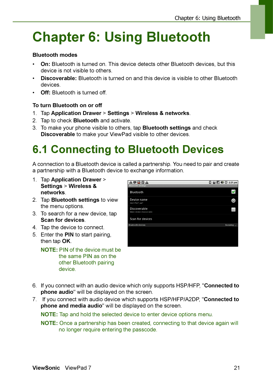 ViewSonic VS13761 manual Using Bluetooth, Connecting to Bluetooth Devices, Bluetooth modes 