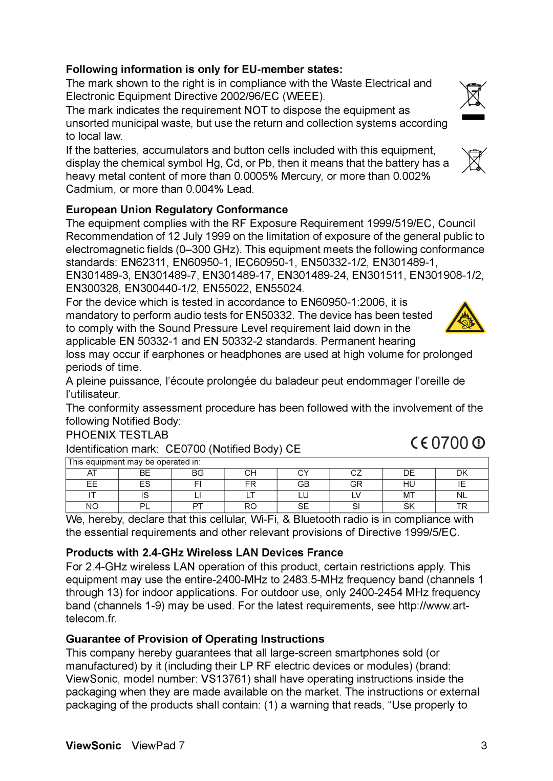 ViewSonic VS13761 manual Following information is only for EU-member states, European Union Regulatory Conformance 