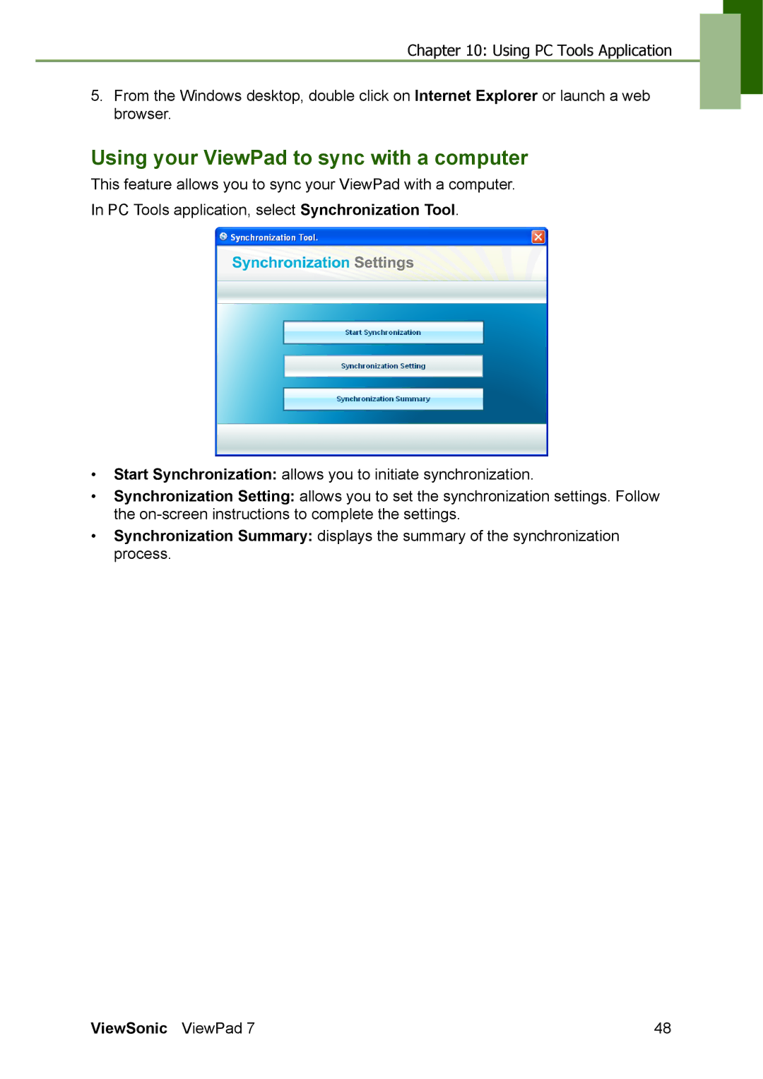 ViewSonic VS13761 manual Using your ViewPad to sync with a computer 