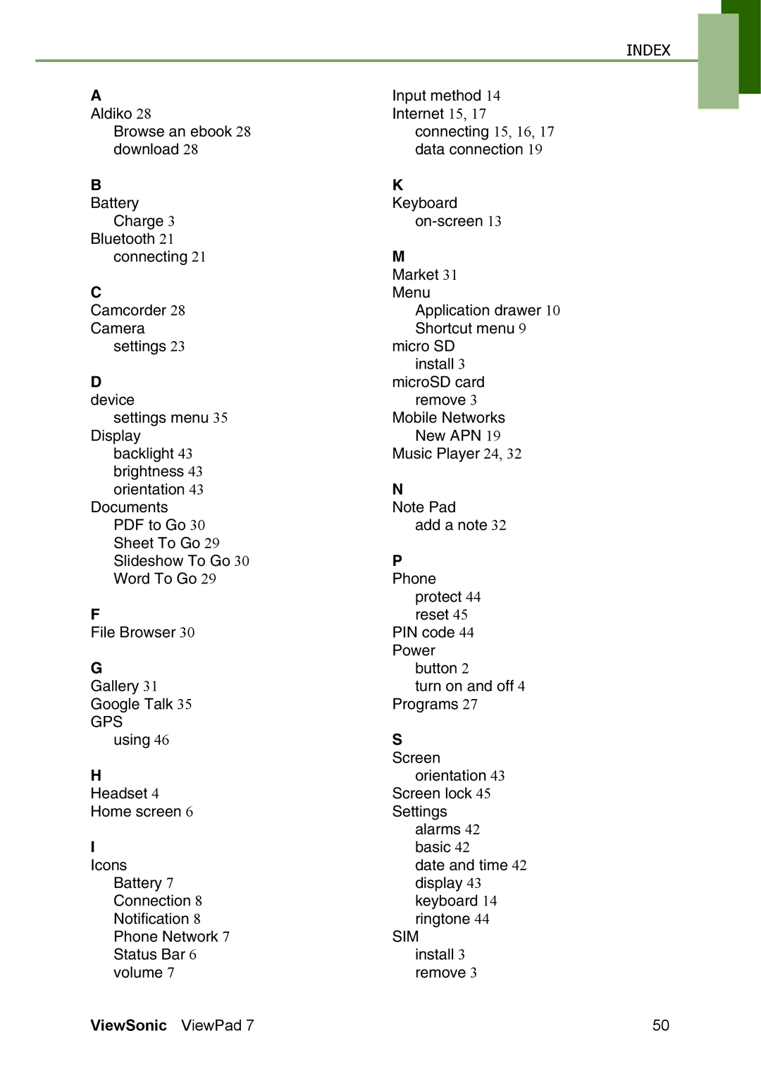 ViewSonic VS13761 manual Index 