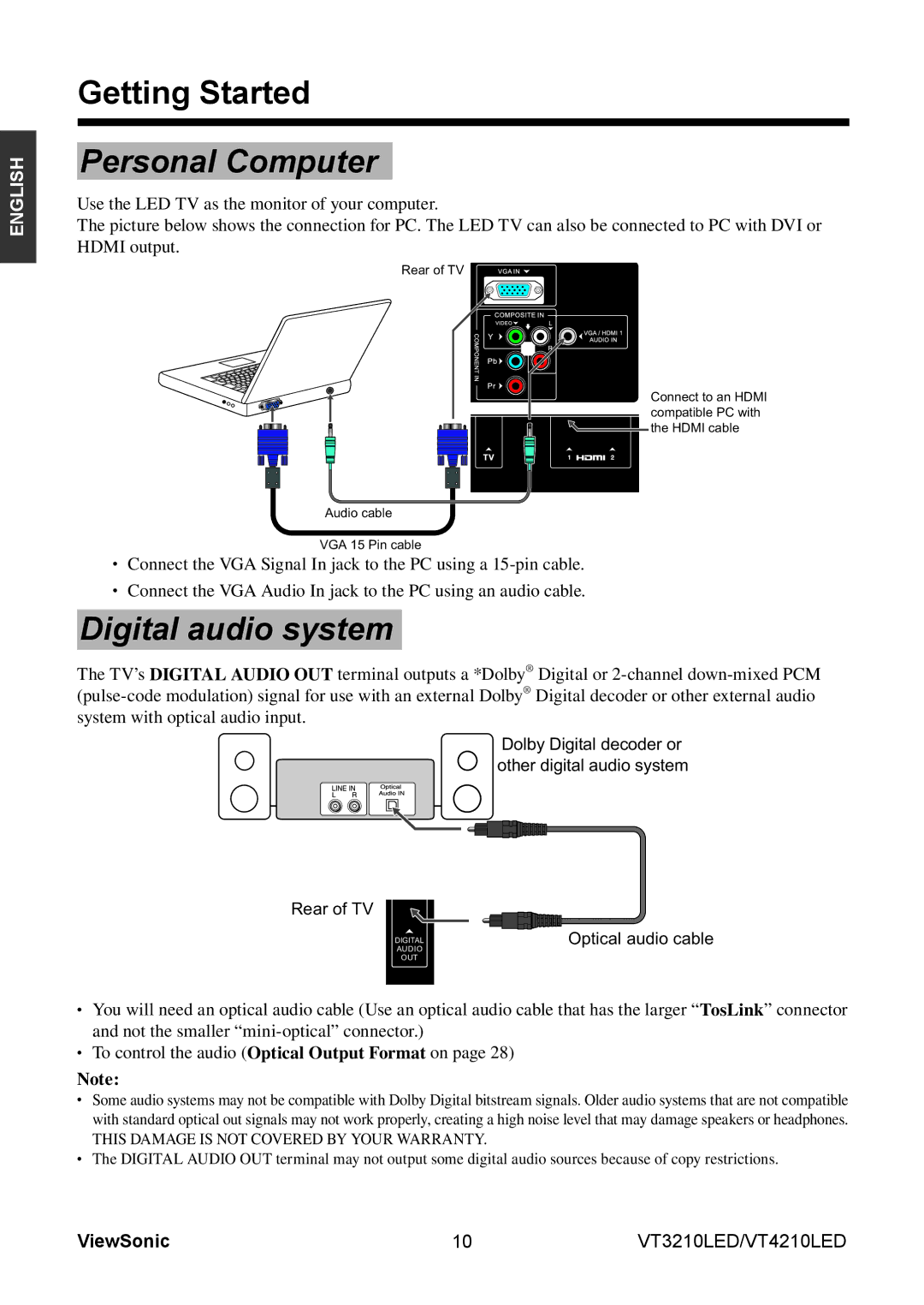 ViewSonic VS13776-1M, VS13772-1M manual Personal Computer, Digital audio system 