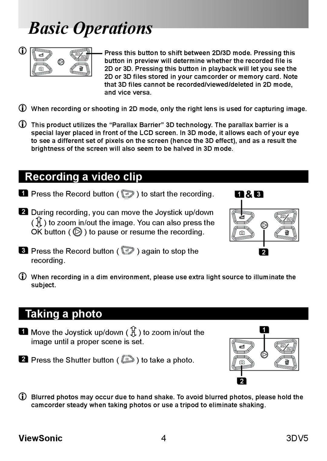 ViewSonic VS13782 warranty Recording a video clip, Taking a photo 