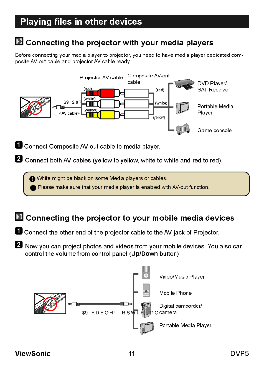 ViewSonic VS13783 warranty Playing files in other devices, Connecting the projector with your media players 