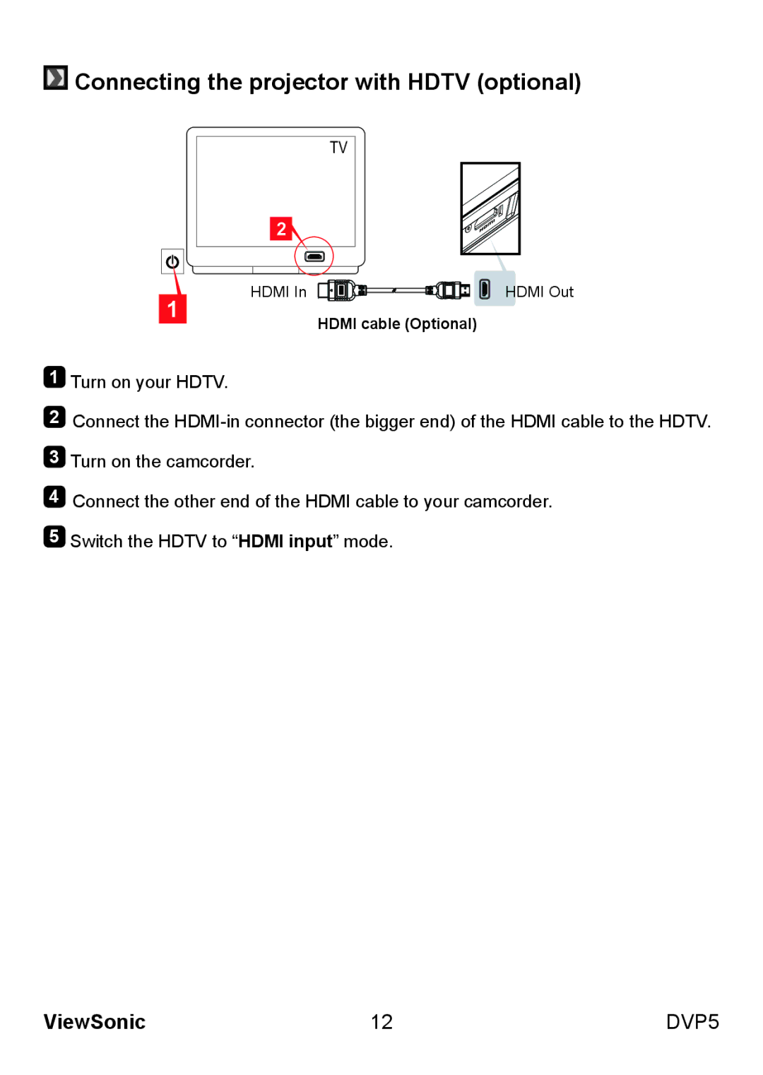 ViewSonic VS13783 warranty Connecting the projector with Hdtv optional, Hdmi cable Optional 