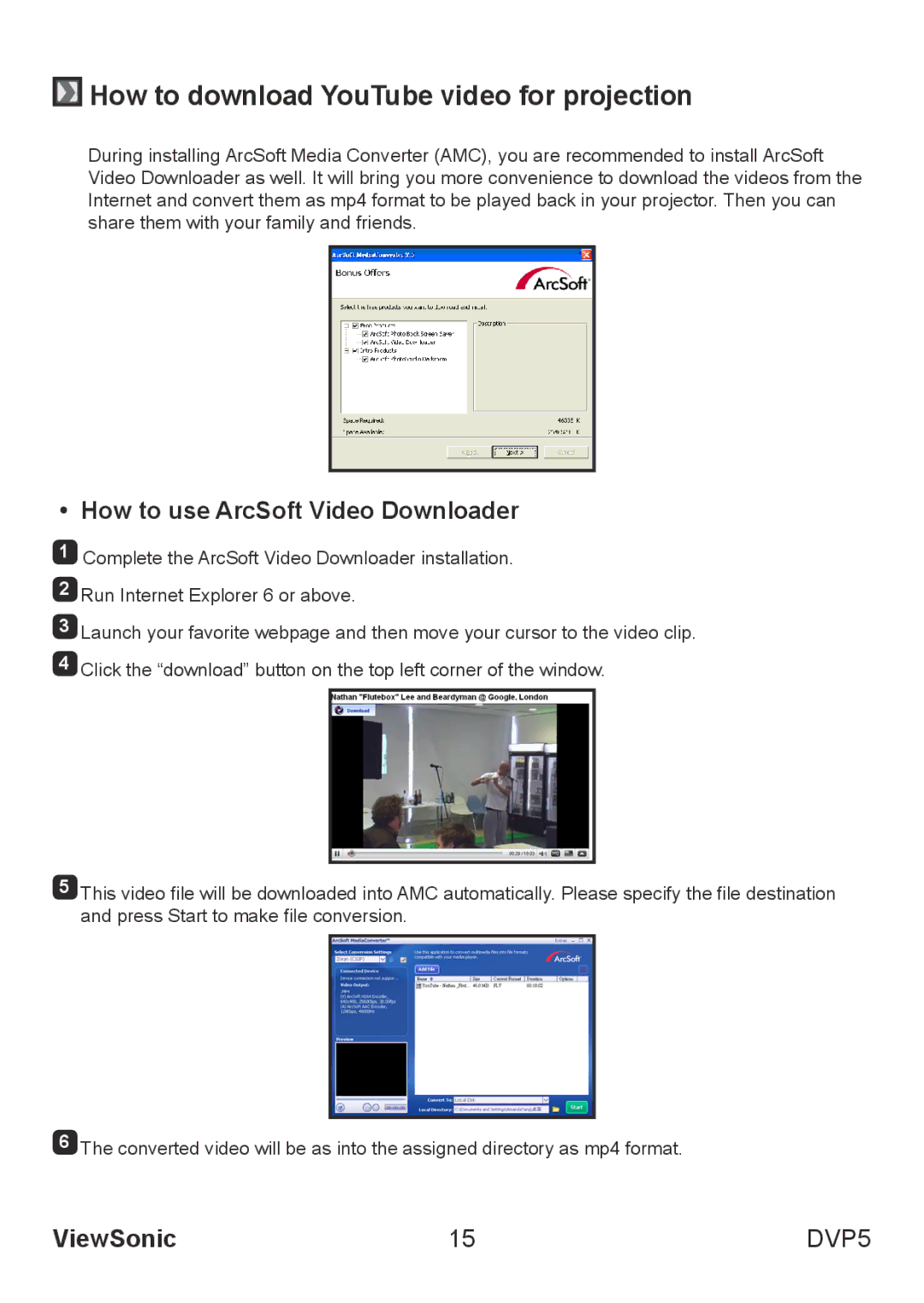 ViewSonic VS13783 warranty How to download YouTube video for projection, How to use ArcSoft Video Downloader 