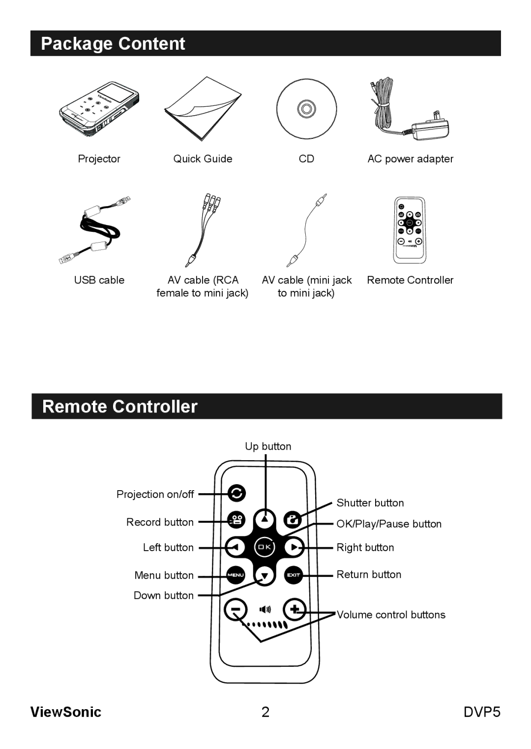 ViewSonic VS13783 warranty Package Content, Remote Controller 