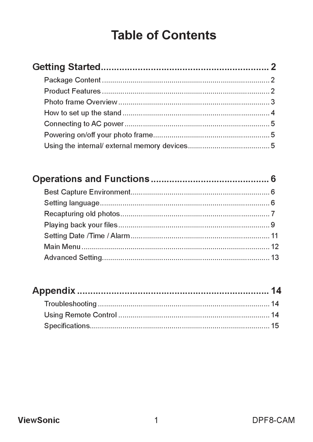 ViewSonic VS13784 warranty Table of Contents 