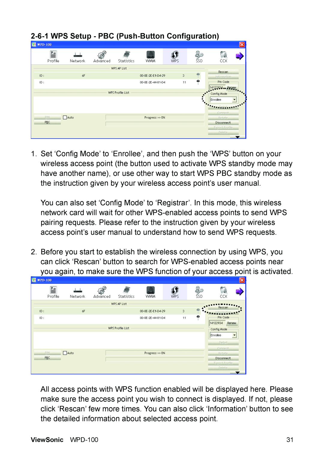 ViewSonic VS13789 manual 2-6-1WPS Setup - PBC Push-ButtonConfiguration 