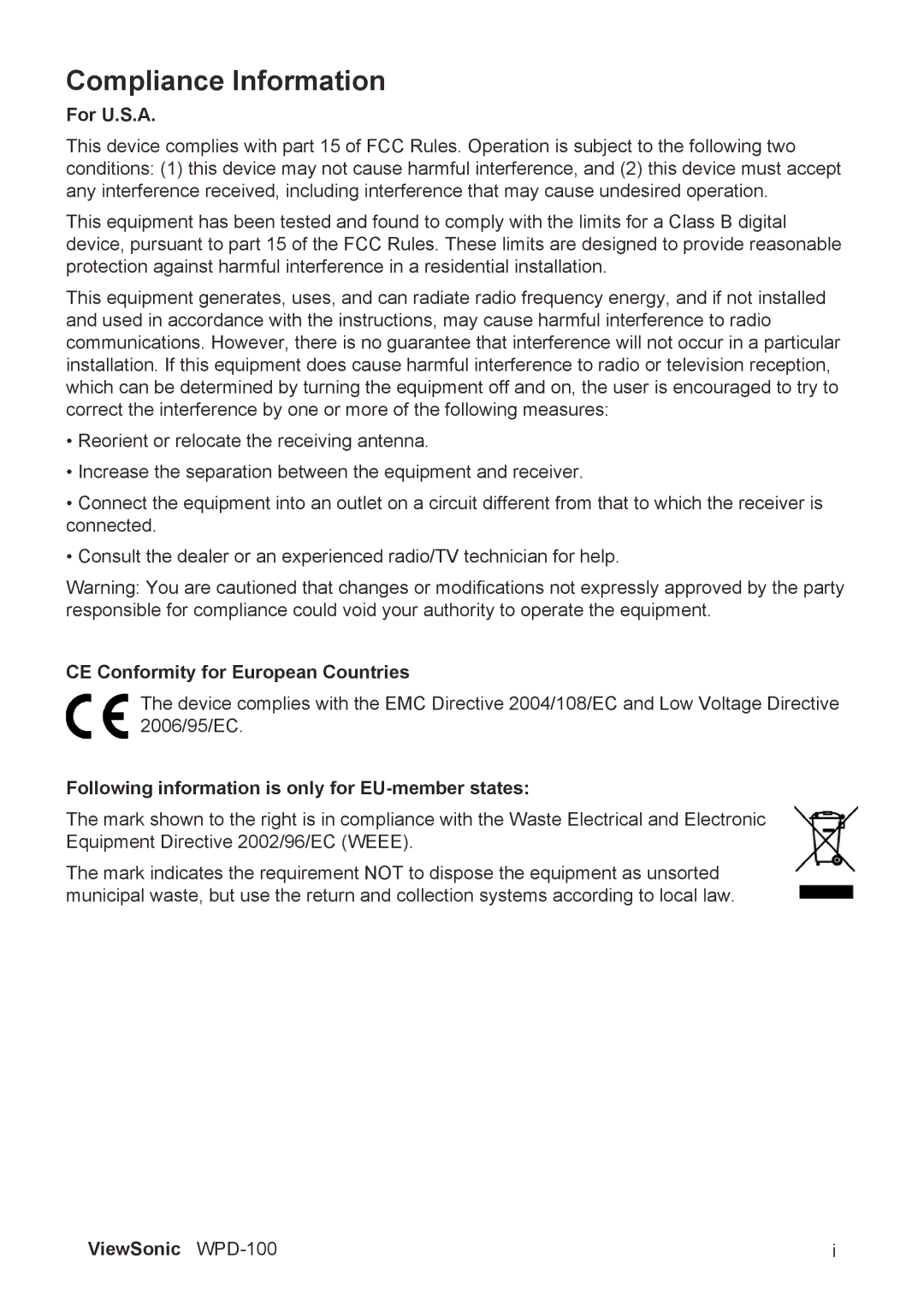 ViewSonic VS13789 manual Compliance Information 