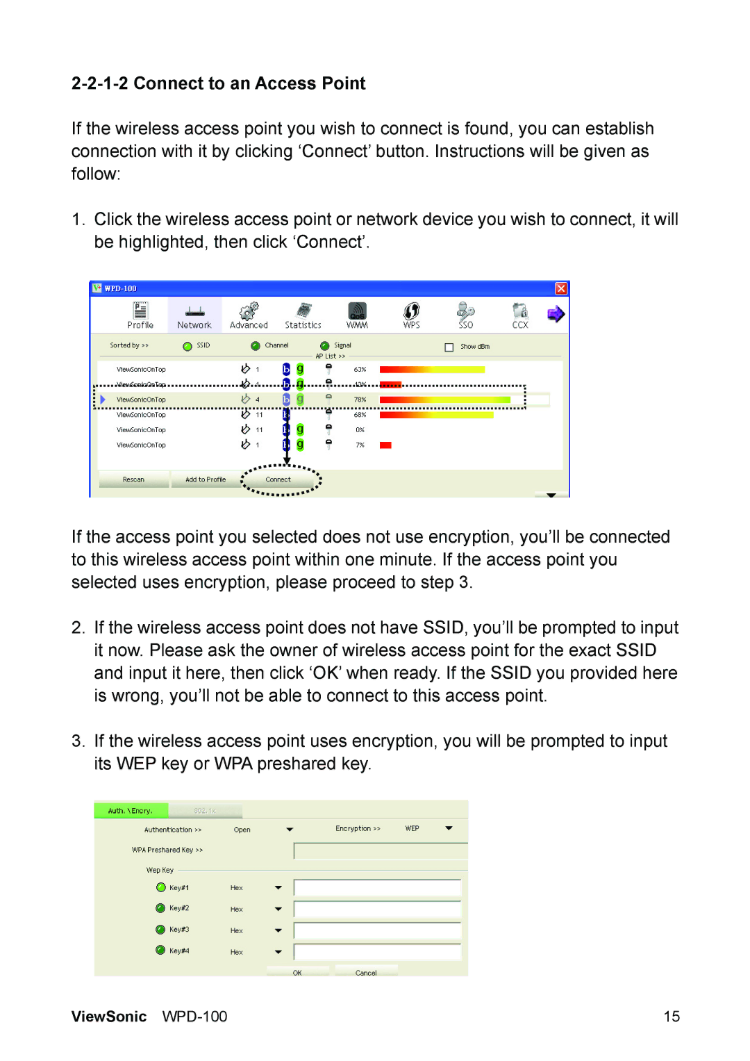 ViewSonic VS13789 manual Connect to an Access Point 