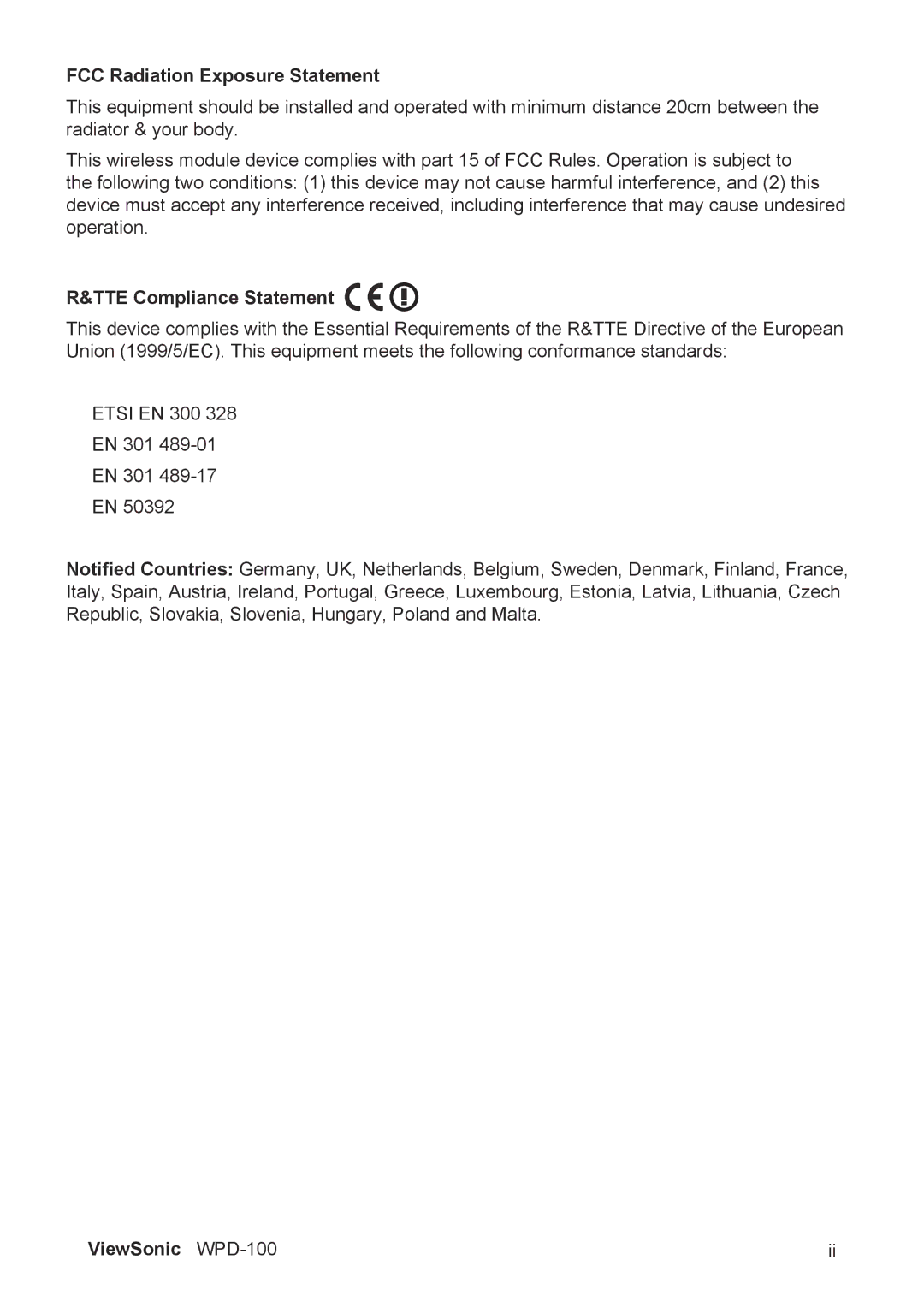 ViewSonic VS13789 manual FCC Radiation Exposure Statement 